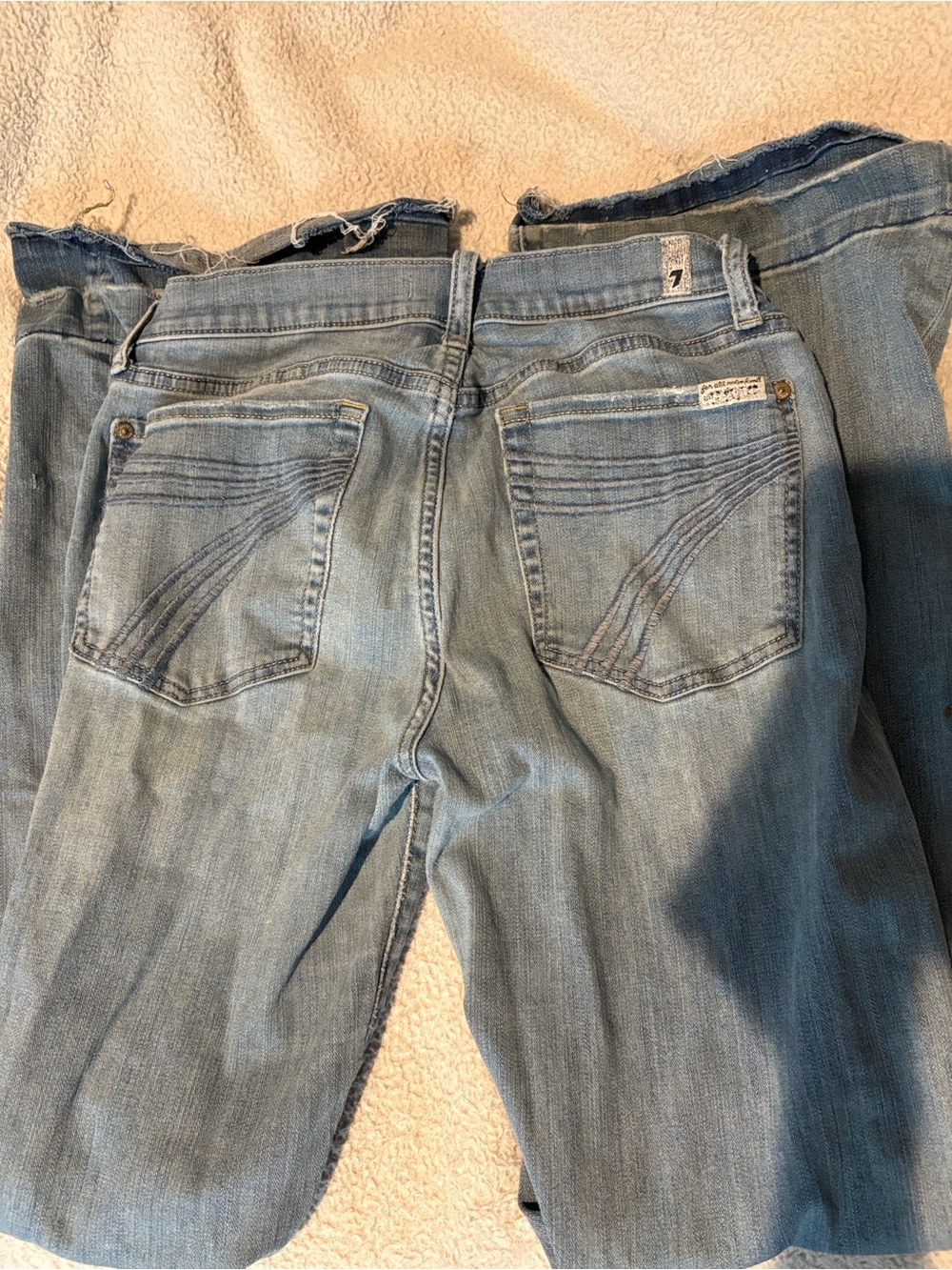 7 For All Mankind Light Blue Bootcut Jeans with Signature Back Stitching